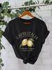 Camiseta de algodão puro verão europeu e americano manga curta gola redonda comércio exterior transfronteiriço padrão de limão americano estampado camiseta feminina fábrica de comércio exterior