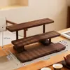 Vitrina de Escritorio de Madera Maciza para Curiosidades Taza de Té Juego de Té Wenwan Soporte de Exhibición Adornos Pequeños Figuras Estante de Almacenamiento de Múltiples Niveles Mesa de Exhibición de Madera