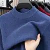 Suéter Grueso de Mezcla de Lana con Cuello Alto Medio para Hombre, Otoño e Invierno, Jersey Holgado, Ropa Interior Térmica de Punto