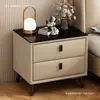 Mesa de Cabeceira de Laje Cerâmica Italiana Luxo Leve Couro de Patinha de Gato Quarto Pequeno Armário de Armazenamento Moderno Minimalista Cabeceira 50 Armário de Armazenamento Madeira