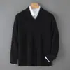 Bai Cai Rong Suéter de Lã com Gola para Outono e Inverno Novo Masculino Casual de Negócios Camada Interna Camada Base Suéter Masculino Roupa Externa