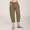2023 Amazon transfronterizo wish para mujer color sólido algodón y lino cordón casual suelto bolsillo playa hogar pantalones cropped