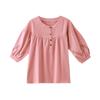 2024 Nuevo Estilo de Verano Camisa de Manga Corta de Cinco Puntos Holgada Bordada Adelgazante Madre de Mediana Edad Casual Suéter Superior Camisa Pequeña