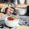 Amazon Caneca de Café da Manhã de Aveia + Tampa + Colher Conjunto de Copos de Vidro Tigela de Cereal Grande Capacidade Copo de Leite e Café