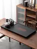 Bandeja de té de piedra negra imitación, juego de té integrado totalmente automático, uso doméstico, adecuado para té kung fu, compatible con placas de inducción, mesa de té grande para sala de estar, material natural