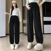 Pantalones de pierna ancha de maternidad para primavera, otoño e invierno, con hebilla de nariz de cerdo, soporte abdominal casual, forro polar, engrosados, pantalones largos para usar en invierno