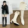 Botas largas de moda, nuevo uso de dos maneras, botas ajustadoras hasta la rodilla para mujer, tacón grueso, punta fina plegable, tacón alto, versátiles para otoño