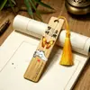Marcapáginas de Bambú Estilo Antiguo Zhuangzhou Mengdie con Pintura de Porcelana de Cristal, Borlas de Seda de Hielo, Marcapáginas Cultural y Creativo, Fabricante Directo Admite Personalización