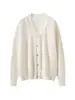 Cardigan de Cashmere Feminino 100% Cashmere Puro Outono e Inverno Novo Gola V Tricotado Confortável Macio Sedoso Renda Suéter Jaqueta