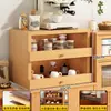 Soporte de Madera Maciza para Cafetera con Cajones, Estante de Escritorio para Tazas de Café y Tazas para Granos de Café