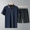 Conjunto de Camiseta de Manga Curta e Shorts de Verão para Pais Jovens e de Meia-Idade, Polo Casual de Seda Gelada e Algodão com Calça