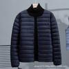 2024 Novo Casaco Masculino de Penas Leves Curto Decote V Gola Redonda Duas Formas de Usar Fino Tamanho Grande Penas de Pato Branco Roupa Exterior Masculina