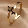 Pulseira Borboleta de Aço Inoxidável 18K Tendência Popular Não Desbota Feminina Estilosa Popular e Simples