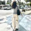 Etiqueta de Cintura Personalizada Jeans de Mezclilla para Mujer Control de Abdomen Levantamiento de Cadera Color Albaricoque Pantalones Largos Cintura Baja Adelgazantes Nuevos Pantalones de Pierna Ancha Hacen que las Piernas Parezcan Más Largas