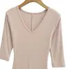 Vestido Bodycon Sexy Alto de Cuello en V para Mujer Estilo Puro Deseo Vestido Largo Chica Caliente Kardashian Manga Larga Vestido Base Cepillado