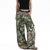 Calças jeans patchwork de camuflagem desconstruída com estampa de leopardo estilo americano para homens e mulheres, nova marca da moda para primavera e outono, calças de trabalho retas largas