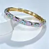 Nuevo brazalete de esmalte floral estilo chino, pulsera abierta de cloisoné de esmalte colorido, joyería de estilo tradicional chino para niñas, venta al por mayor desde la fábrica de origen