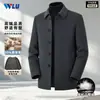 Casaco masculino de outono e inverno, comprimento médio com gola alta, espessado com forro de plumas, adequado para homens de meia-idade e idosos, casaco de lã dupla face