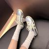 Zapatillas Deportivas Casuales de Cuero Genuino de Vaca con Bloques de Color para Mujer 2026 Otoño Nuevo Estilo Plateado Versátil Ligeras Zapatos de Entrenamiento Alemanes Verano