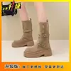 Botas Dobráveis Fashion de Cano Alto e Meio-Cano Planas 2025 Outono e Inverno Novo Estilo Retrô Botas Martin Casuais