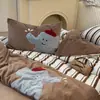 Linda Niña Rayas Simples Patchwork Elefante Bordado Terciopelo de Leche Juego de Cuatro Piezas Invierno Coral Terciopelo Juego de Tres Piezas