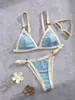 2025 Nuevo Bikini de Dos Piezas para Mujer para Vacaciones en la Playa, Color Sólido Sexy
