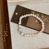 Pulseiras Empilhadas de Cristal Natural Água-Marinha para Mulheres, Pulseiras de Pérolas de Água Doce, Joias de Amizade Exclusivas de Nicho de Luxo Leve