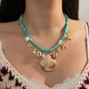 Collar de Cinta Estilo Bohemio con Colgantes de Estrella de Mar, Concha, Delfín y Caballito de Mar de Aleación, Joyería Estampada en Tela