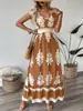 2026 Europeu e Americano Amazon Aliexpress Novo Estilo Moda Verão Estampado Decote V Ajuste na Cintura Vestido Longo Roupa Feminina
