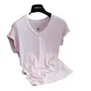 Nova Camiseta Feminina Manga Curta Slim Fit Gola U Manga Bufante Macia e Lisa para Primavera/Verão 2026 Top Base H032609
