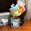 Caneca Cerâmica Snoopy com Tampa Fofa Desenho Animado Caneca Alto Valor de Cor Caneca de Presente Estudante Crianças Menina Copo de Água