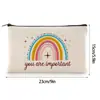 Bolsa de maquillaje nueva de lona con cremallera, bolsa de lona arcoíris inspiradora para mujeres, bolsa de maquillaje multifuncional, bolsa de almacenamiento para cosméticos