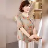 Dropshipping 2026 Novo Estilo Novo Estilo Chinês Melhorado Moda Camiseta de Manga Curta Top para Mães de Meia-Idade e Idosas