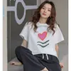 Camiseta de Manga Curta de Seda de Leite 2026 para Verão Feminina, Top Estampado Versátil Preto Soltinho da Moda
