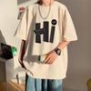 Camiseta de Manga Corta con Estampado de Letras para Niño Verano Nueva Moda Estilo de Marca Oversize Holgada Media Manga Cuello Redondo