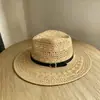 Sombrero de Paja Hueco Estilo Retro Old Money Francés para Mujer, Sombrero de Sol de Playa de Verano, Sombrero Panamá Tejido a Mano de Alta Gama