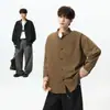 Camisa de manga larga a cuadros patchwork estilo old money blanco para hombre, camisa casual versátil holgada de otoño, chaqueta de corte limpio