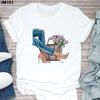 2023 Camiseta feminina de manga curta feminina moda estampada manga curta estação independente tamanho europeu camiseta básica gola redonda
