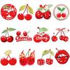 Novos Adesivos de Tecido Bordados de Frutas Roupas Bolsa Patch Decorativo Cereja Boca Pequena Etiqueta Bordada a Computador Bordado Woodra Passar a Ferro