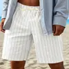 Pantalones Cortos con Cordón de Moda Casual Transfronterizos Europeos y Americanos Amazon Elásticos de Lino Finos Tendencia para Hombre Pantalones Cortos de Playa