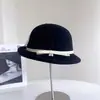 Chapéu Bucket com Borda de Laço de Seda e Linho Decorativo em Renda para Mulheres, Chapéu de Feltro de Lã Australiana de Inverno, Chapéu de Pescador Versátil e Estiloso