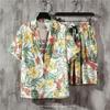 Traje de camisa hawaiana con flores de playa para hombre, elegante conjunto de rufián, elegante y moderno, pantalones cortos de manga corta, traje de hip-hop de dos piezas