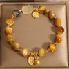 Pulsera de Cristal Dorado Natural Piedra Lunar Cristal Pulsera de Ojo de Tigre que Traga Oro Hilo de la Fortuna para Novia Regalo
