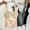 Camisola de Punto de Alto Gama Otoño/Invierno con Tirantes Cruzados en la Espalda y Almohadillas en el Pecho, Ropa Interior Básica Sencilla de Corte Ajustado con Cuello Cuadrado