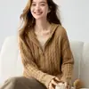 Cárdigan de cachemir con trenzado de frijol dorado, estilo perezoso que reduce la edad, tejido de punto con capucha y cremallera para mujer, cielo estrellado