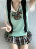 Colete Básico Japonês JK Solto Cor Sólida Sem Mangas Gola V Suéter de Tricô Fofo Pulôver Camada Estilo Chanel