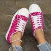 Novos sapatos rasos de cadarço com lantejoulas da moda 2024 para mulheres, tamanho grande, bico redondo, estilo casual de outono