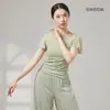 Ropa de Baile de Danza Moderna Tops Ajustados de Manga Larga y Corta Ropa Étnica de Práctica de Danza China Conjunto Moldeador para Mujer