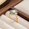 Anillo Nala Nala Estilo Vintage con Concha de Abulón y Perla para Mujer, Anillo para Dedo Índice que No se Desvanece, Sensación de Nicho de Alta Gama