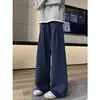 Calças masculinas de outono estilo "old money" americano, resistentes, casuais, de perna reta com um design único, calças de perna larga soltas plissadas